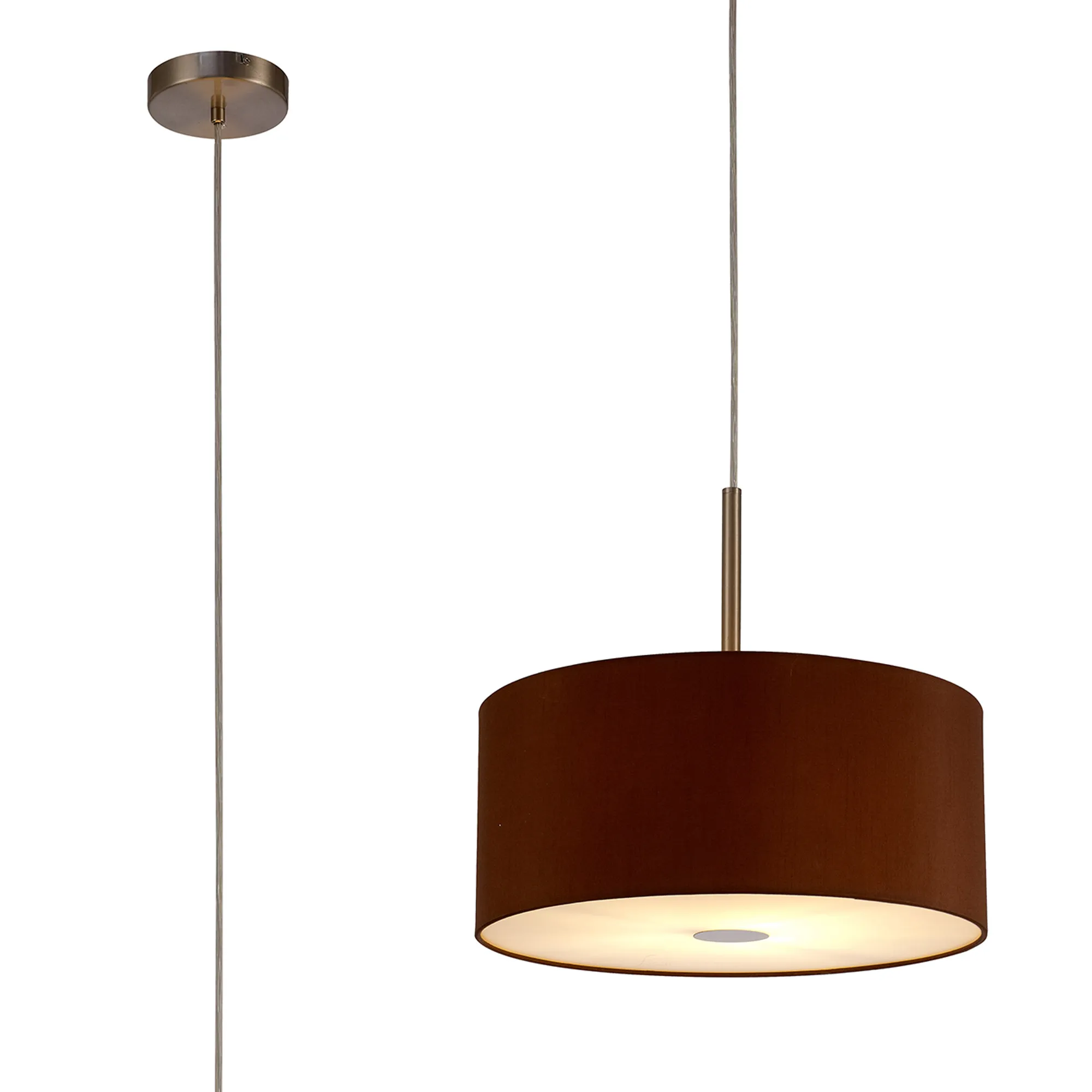 DK0298  Baymont 40cm Pendant 1 Light Satin Nickel, Raw Cocoa/Grecian Bronze, Frosted Diffuser